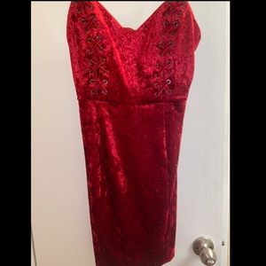 Red velvet spaghetti strap dress